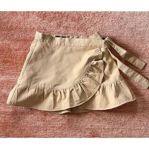 Luxe Mustard Wrap Mini Skirt Ruffle Hem Cotton Size S